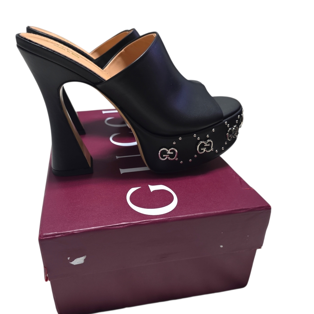 Gucci Janaya Embellished Leather Platform Mules EU 40 Sz 9 - Picture 2 of 7